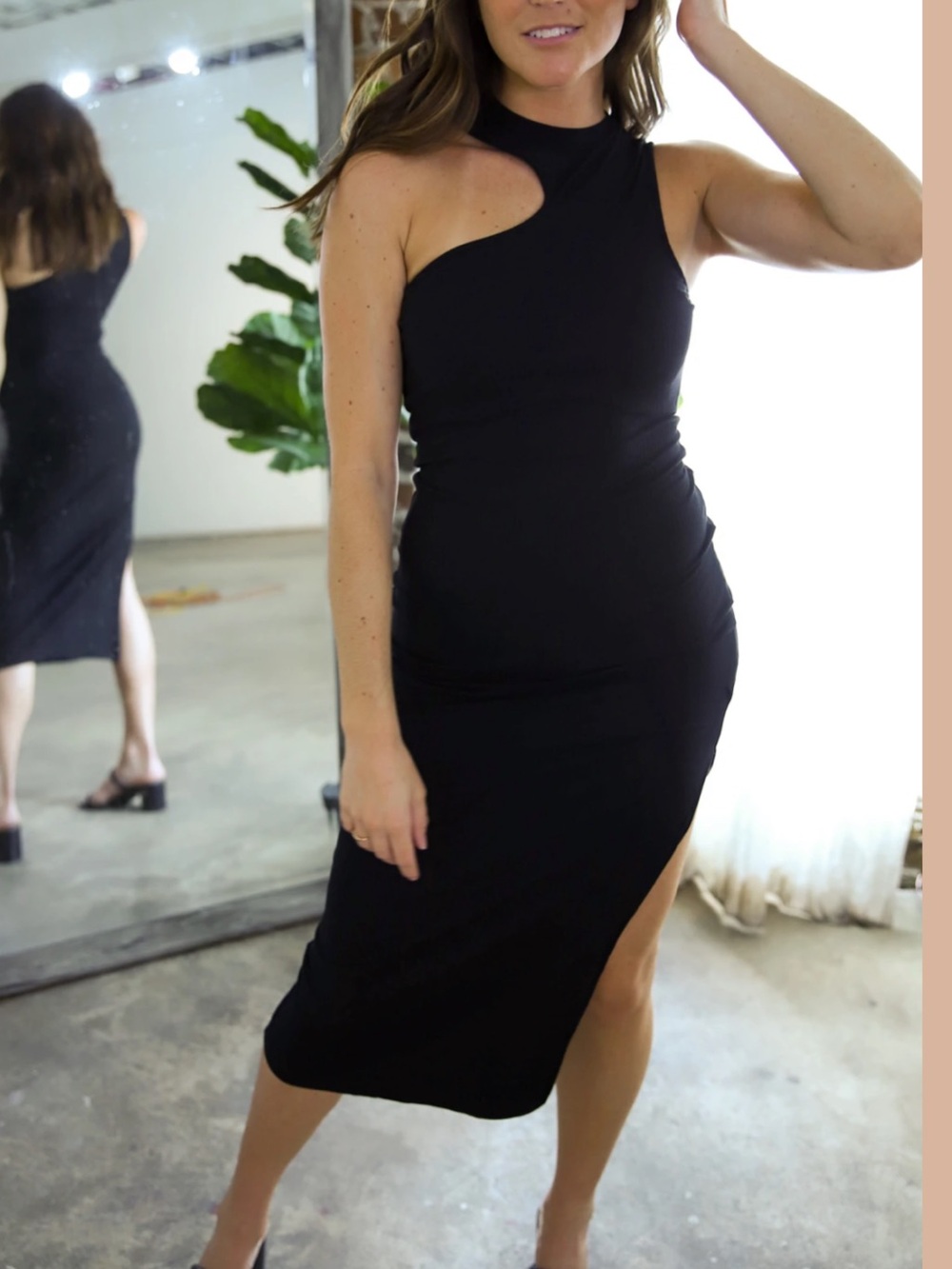 ENDLESS BLU one shoulder midi dress
